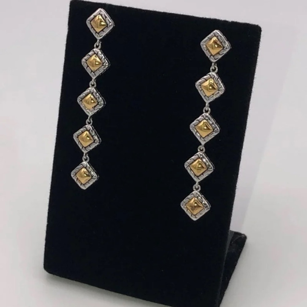 18k 2-Tone Station Earrings - Picture 5 of 9